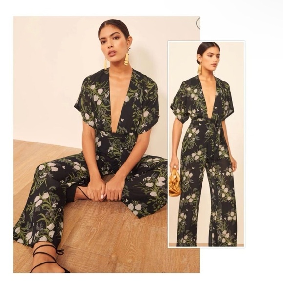 New! Reformation Arielle Lemongrass Deep V Jumpsuit 🌻 Size 0 - Picture 4 of 12